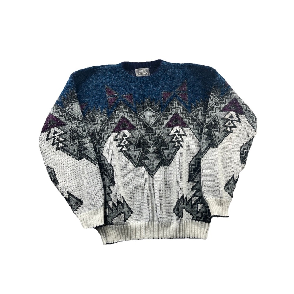 Vintage Le Tigre Sweater Mens XL  Aztec Print Southwest Geometric‎ Pullover